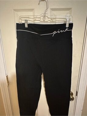 PINK Victoria's Secret Black High-Waist Leggings with Script Logo